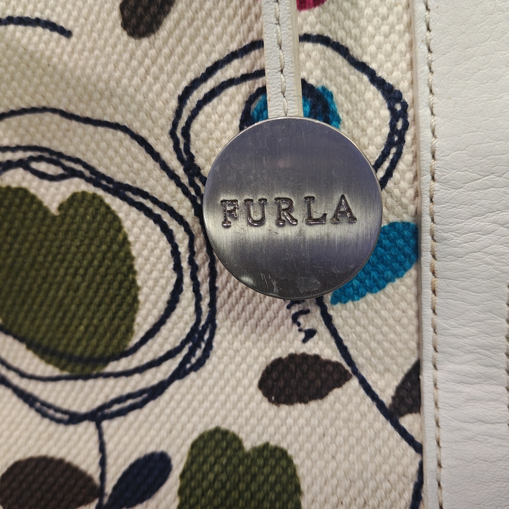 127 - FURLA Cream Canvas Mini Satchel with Teal, Olive, and Berry Floral Print - Picture 9 of 12